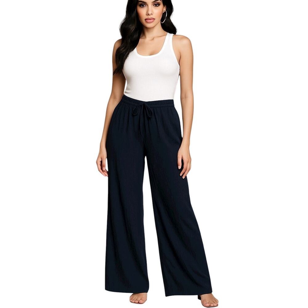 Abercrombie & Fitch Crinkle Wide Leg Pants Womens S Elastic Waist Lounge Boho